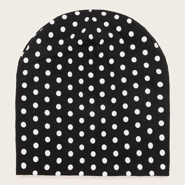 

Toddler Kids Polka Dot Pattern Beanie, Black and white