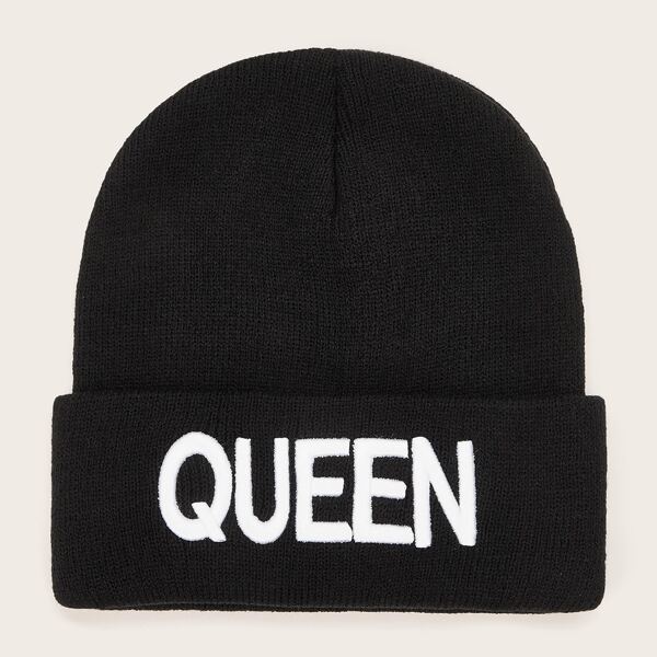

Toddler Girls Letter Embroidery Beanie, Black