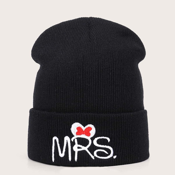 

Toddler Girls Letter Embroidery Beanie, Black