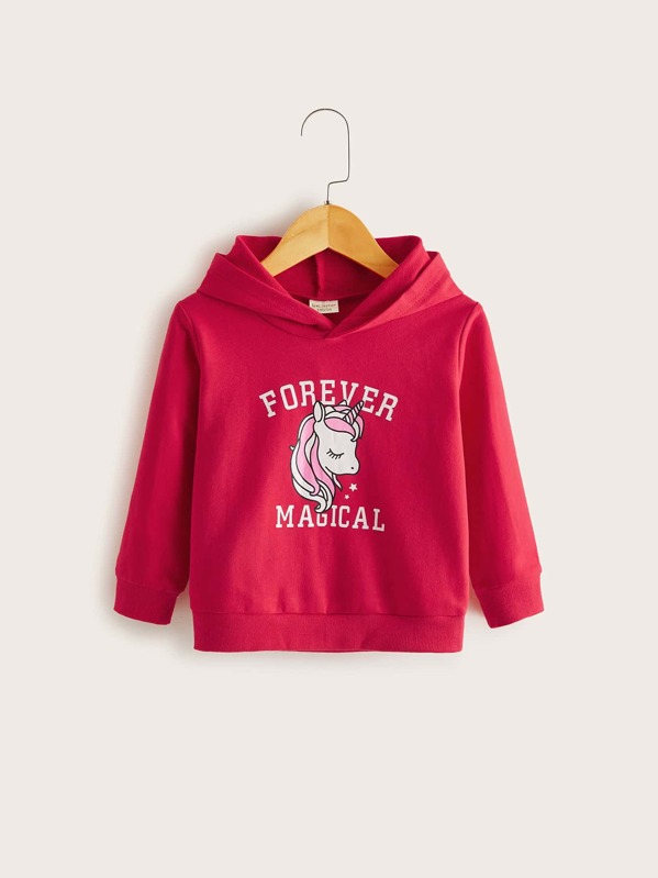

Toddler Girls Unicorn & Letter Graphic Hooded Sweatshirt, Red