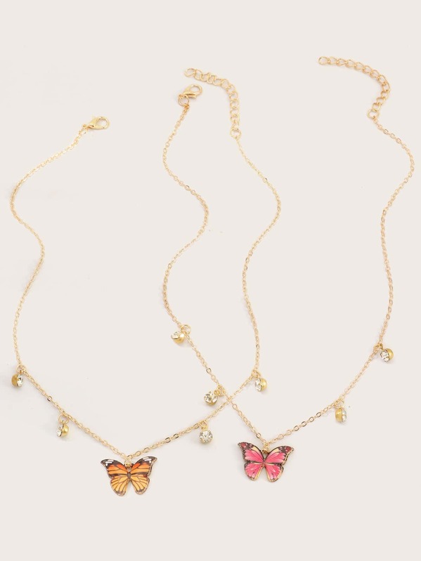 

2pcs Toddler Girls Butterfly Charm Necklace, Gold