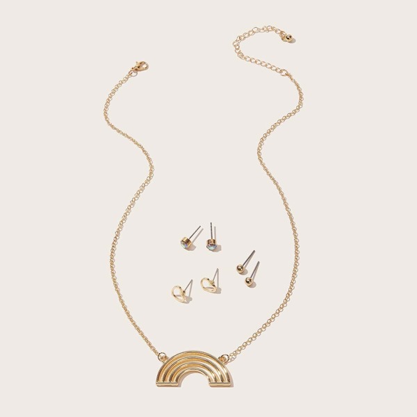 

7pcs Toddler Girls Rainbow Charm Necklace & Earrings, Gold