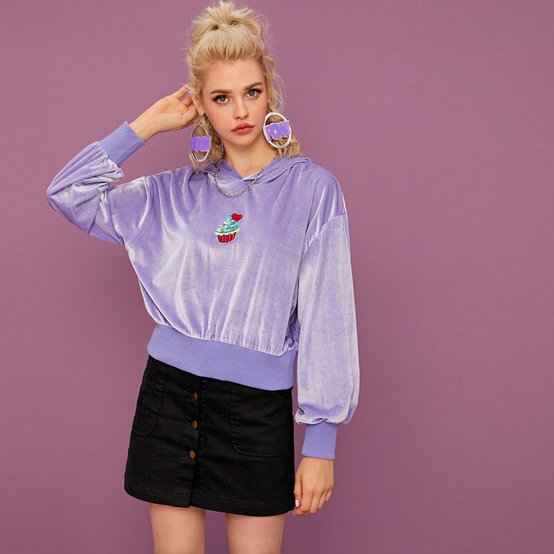 

Cake Patched Velvet Hoodie, Purple