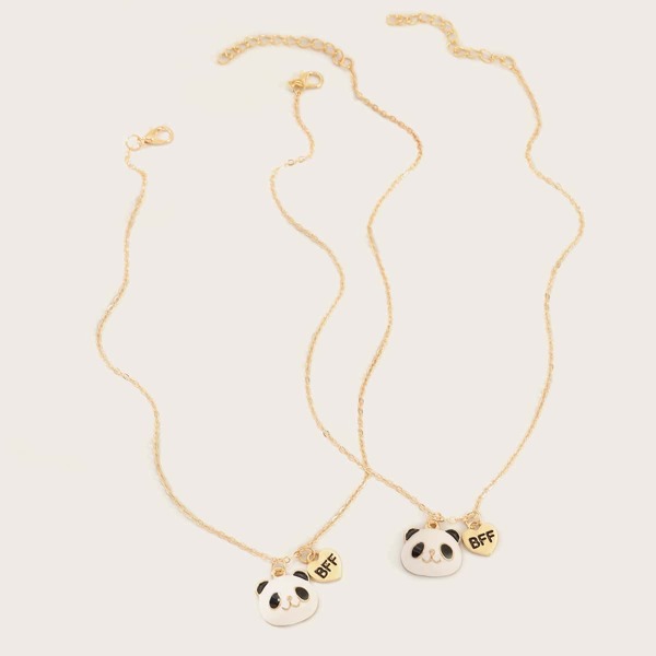 

2pcs Toddler Girls Panda Charm Necklace, Gold