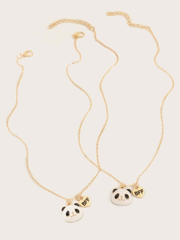 

2pcs Toddler Girls Panda Charm Necklace, Gold