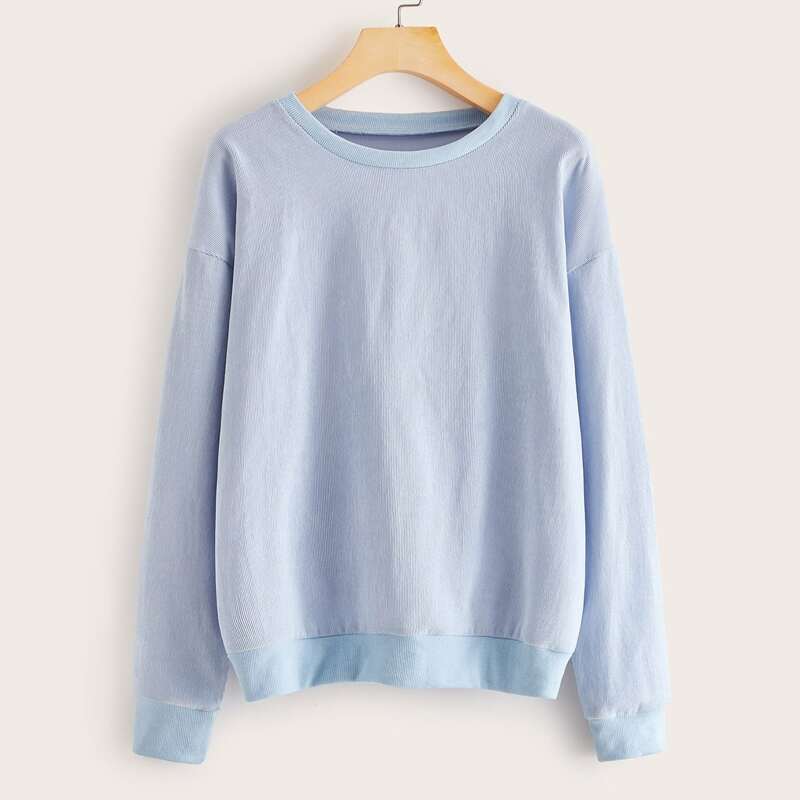 

Corduroy Drop Shoulder Solid Sweatshirt, Blue pastel
