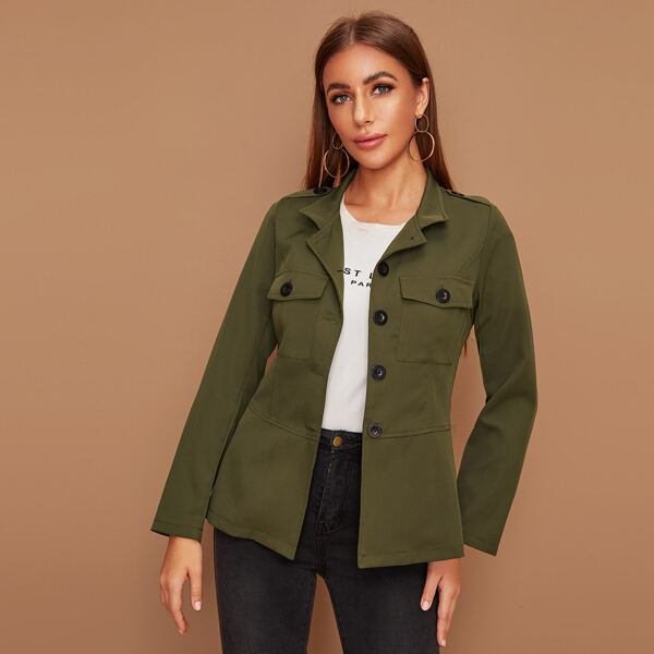 

Single Breasted Pocket Front Unity Coat, Army green