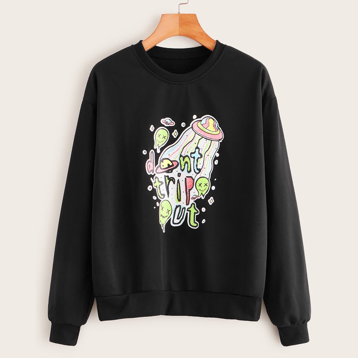 

Halloween Print Crew Neck Sweatshirt, Black