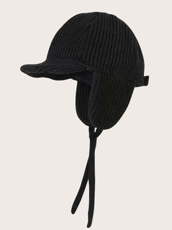 

Men Drawstring Knit Lei Feng Hat, Black