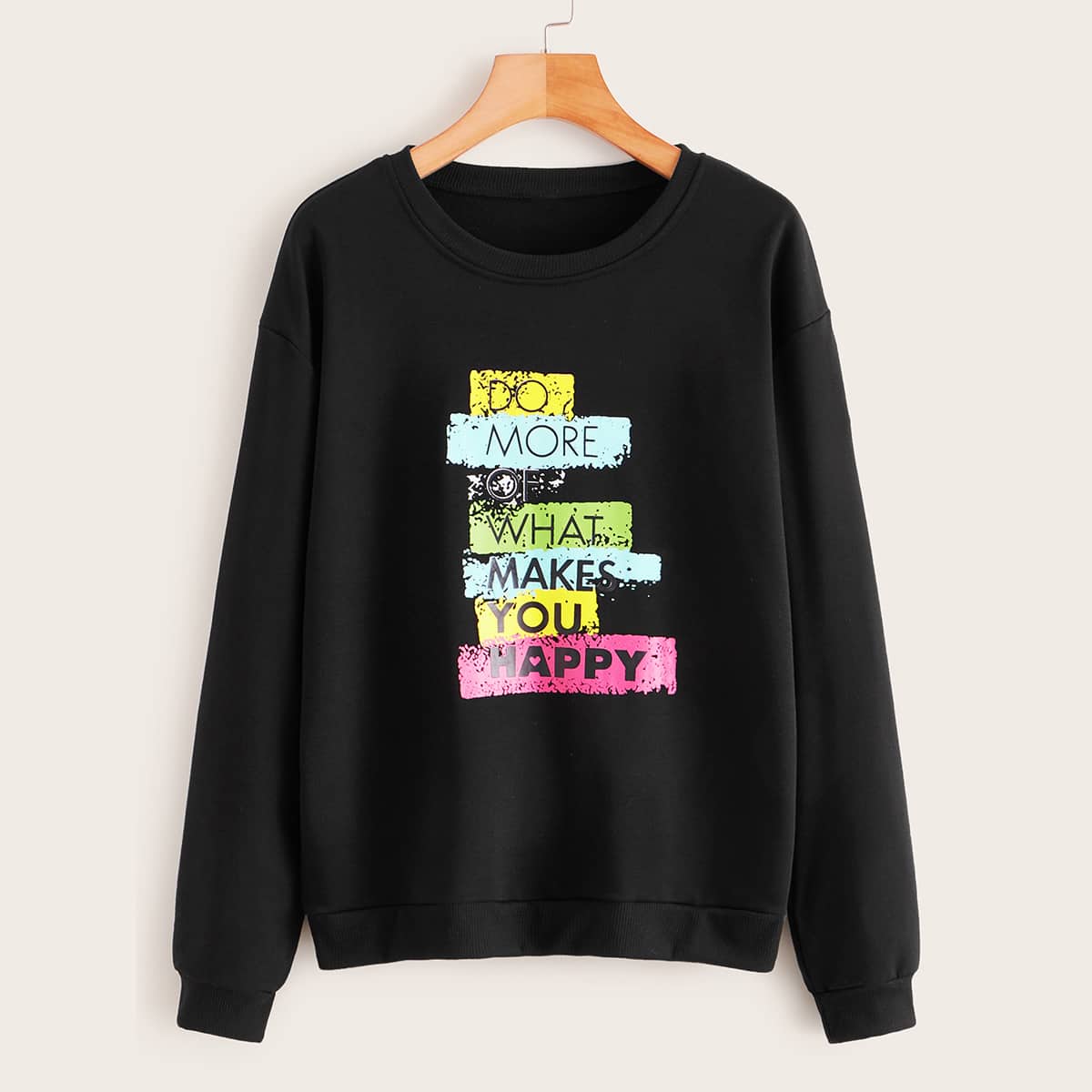 

Slogan Graphic Drop Shoulder Sweatshirt, Black