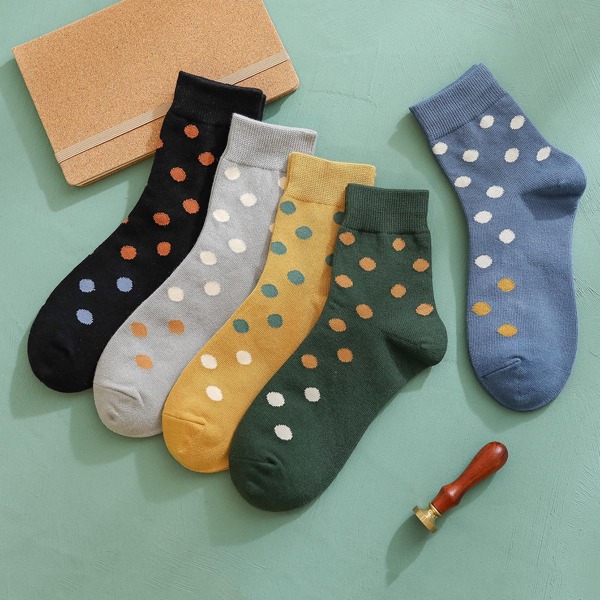 

5pairs Men Polka Dot Pattern Socks, Multicolor