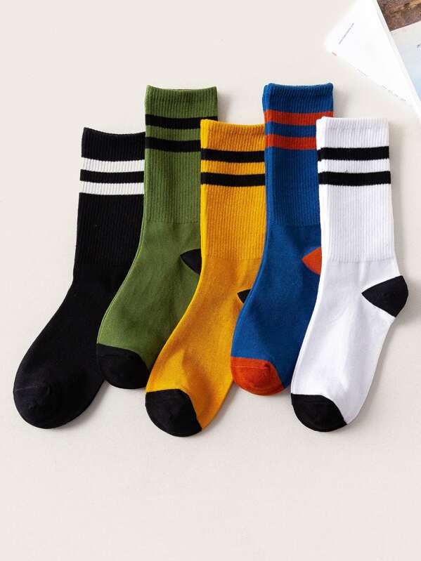 

5pairs Men Striped Pattern Socks, Multicolor
