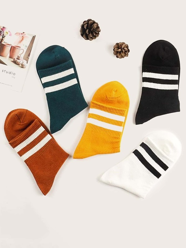 

5pairs Men Striped Pattern Socks, Multicolor
