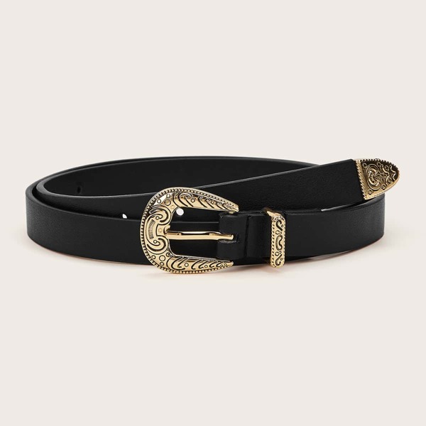 

Flower Decor Buckle Belt, Black