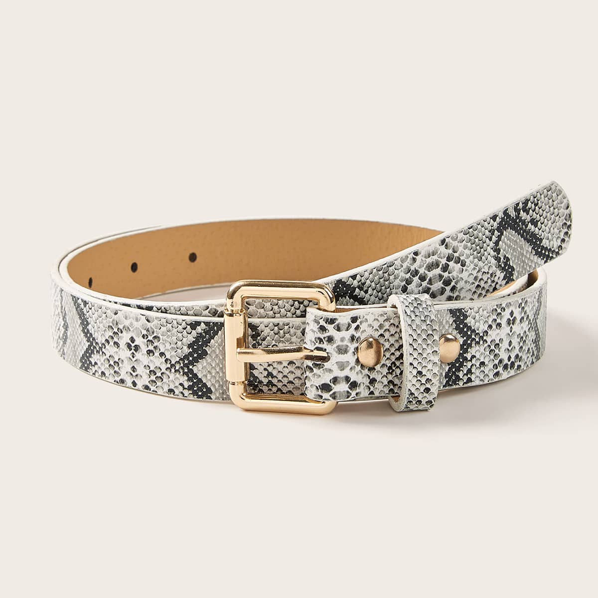

Snakeskin Pattern Buckle Belt, Multicolor