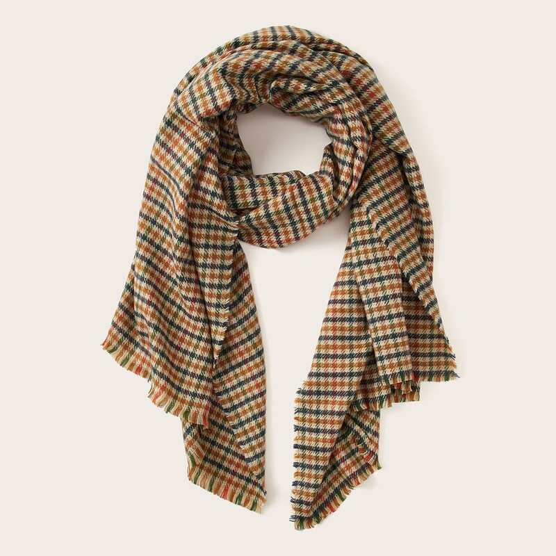 

Plaid Pattern Fringe Hem Scarf, Multicolor
