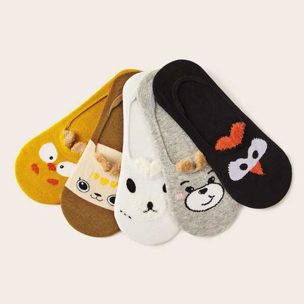 

5pairs Cartoon Pattern Invisible Socks, Multicolor