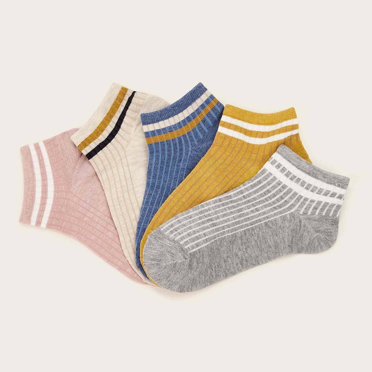 

5pairs Striped Pattern Ankle Socks, Multicolor