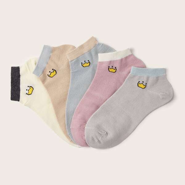 

5pairs Crown Pattern Ankle Socks, Multicolor
