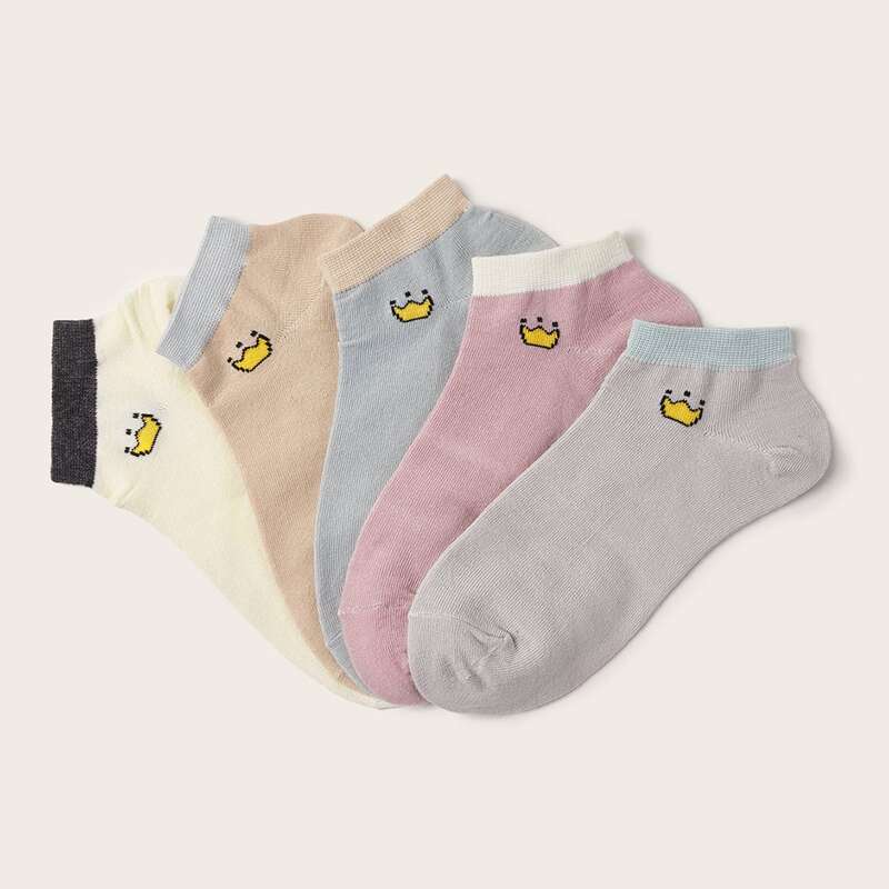 

5pairs Crown Pattern Ankle Socks, Multicolor