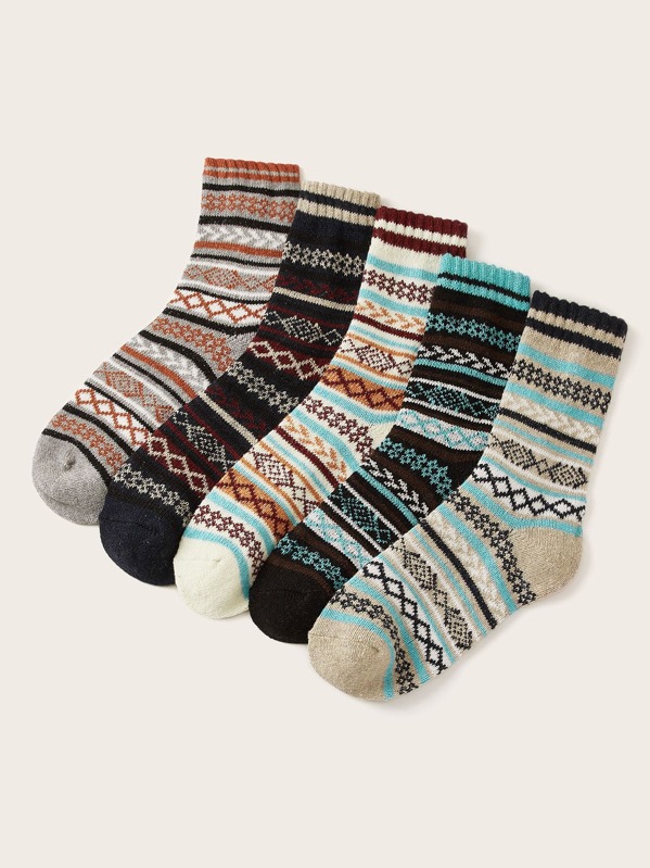 

5pairs Geometric Pattern Socks, Multicolor
