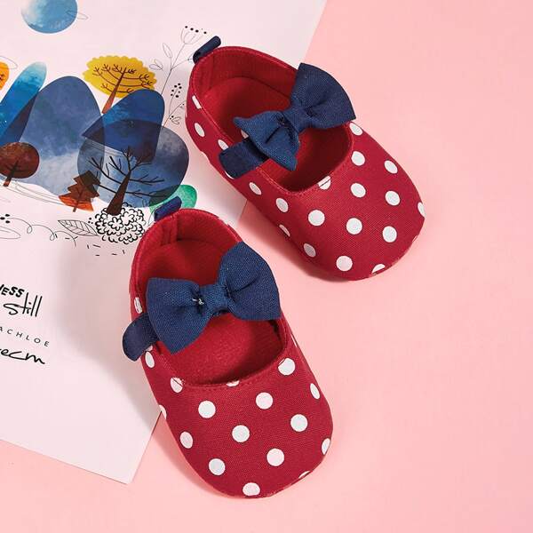 

Baby Girl Polka Dot Bow Velcro Strap Flats, Red