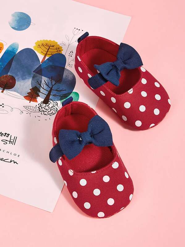 

Baby Girl Polka Dot Bow Velcro Strap Flats, Red