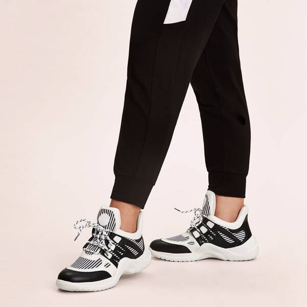 

Lace-up Front Chunky Sole Trainers, Black and white