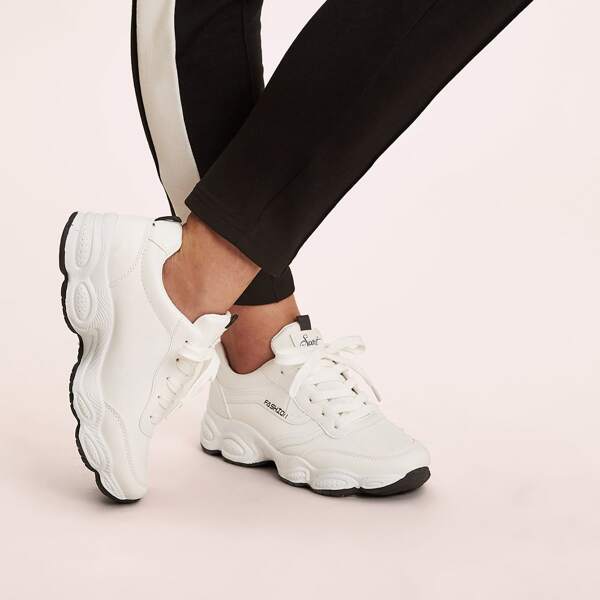 

Lace-up Front Letter Graphic Chunky Sneakers, Beige
