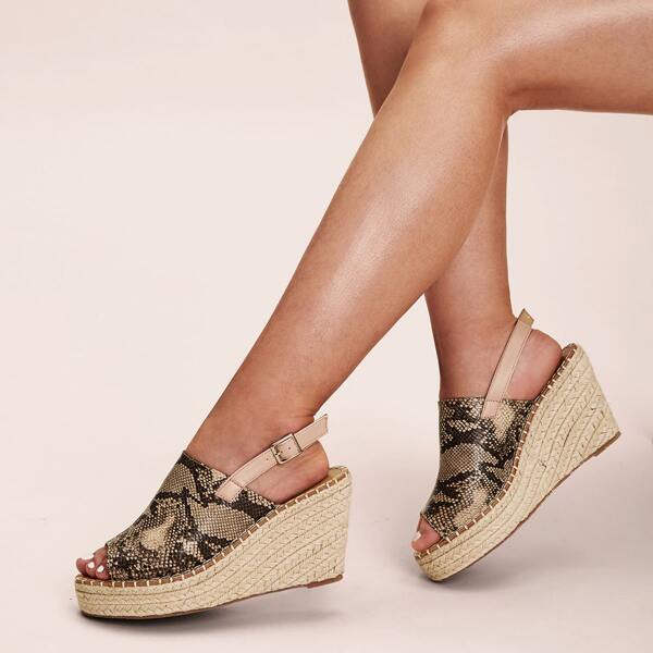 

Peep Toe Snakeskin Slingback Espadrille Wedges