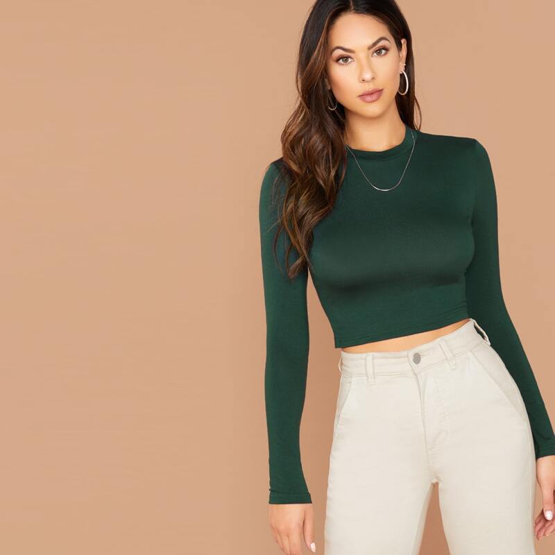 

Solid Form Fitting Slim Tee, Dark green