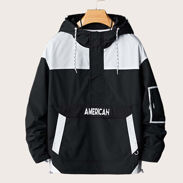 

Men Cut And Sew Drawstring Anorak Jacket