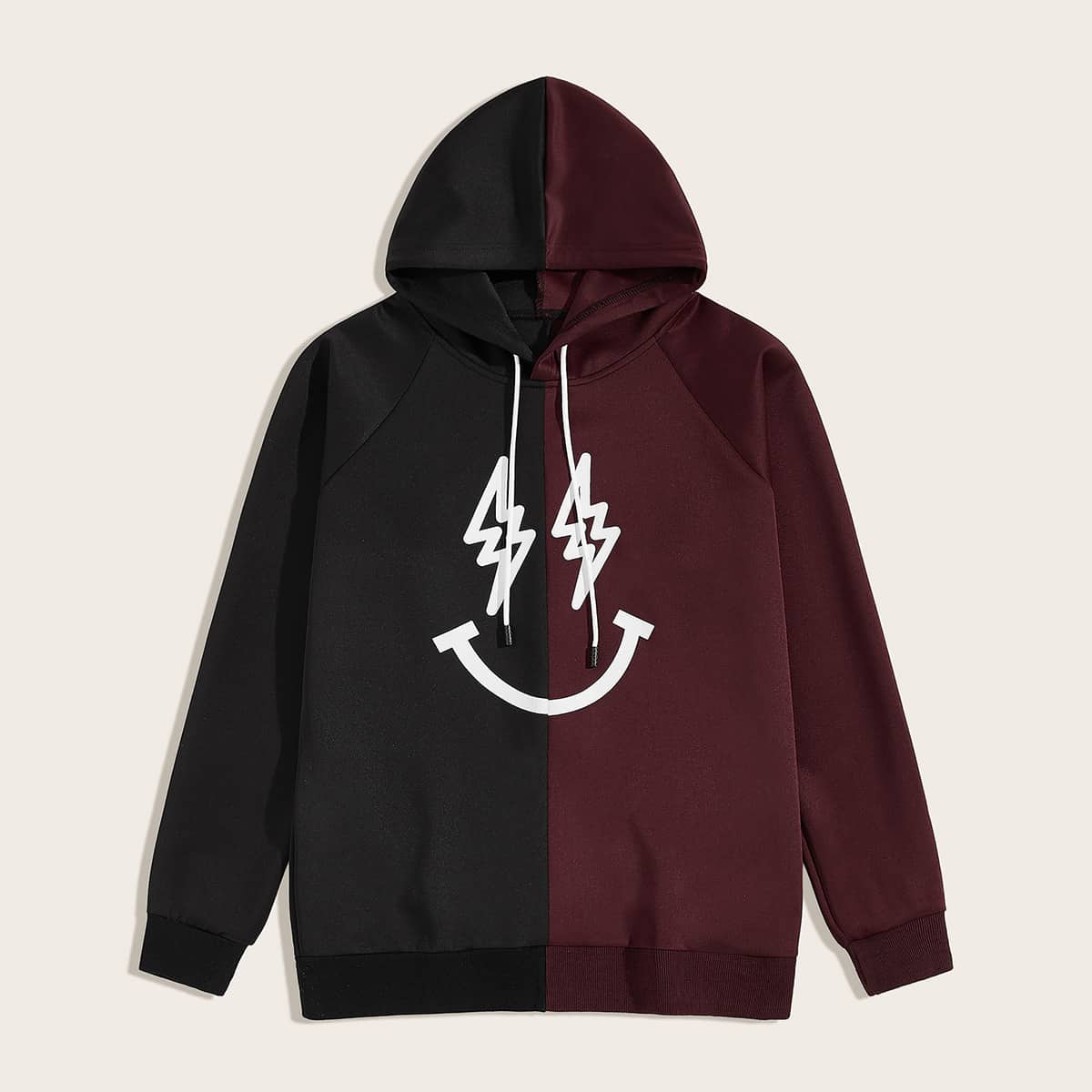 

Guys Two Tone Graphic Print Drawstring Hoodie, Multicolor