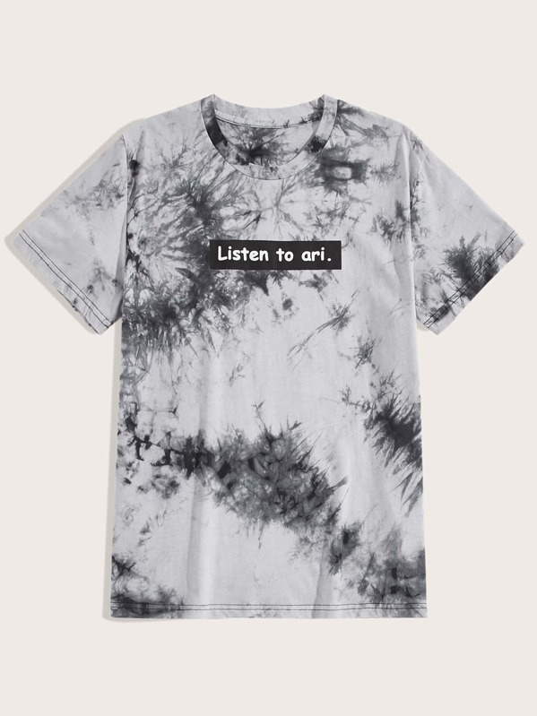 

Men Tie Dye Letter Graphic Tee, Multicolor, Gleb
