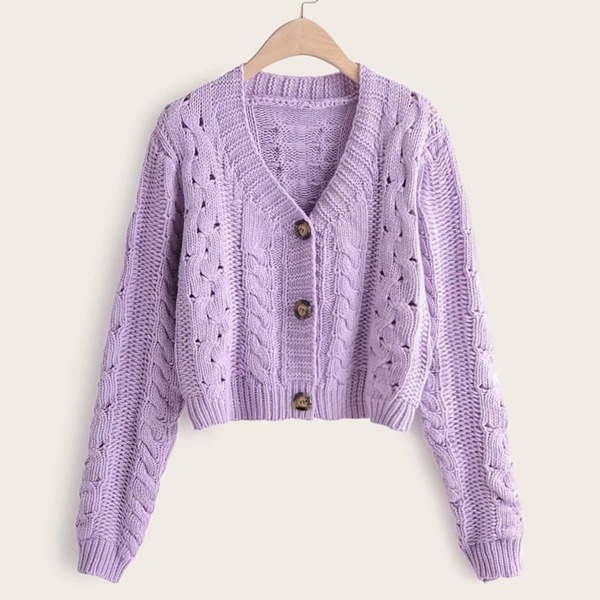 

Pointelle Knit Button Through Crop Cardigan