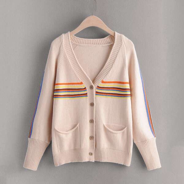 

Pocket Side Rainbow Stripe Cardigan