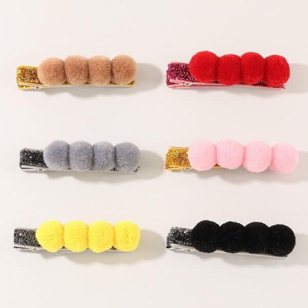 

6pcs Toddler Girls Pom Pom Decor Hair Clip, Multicolor