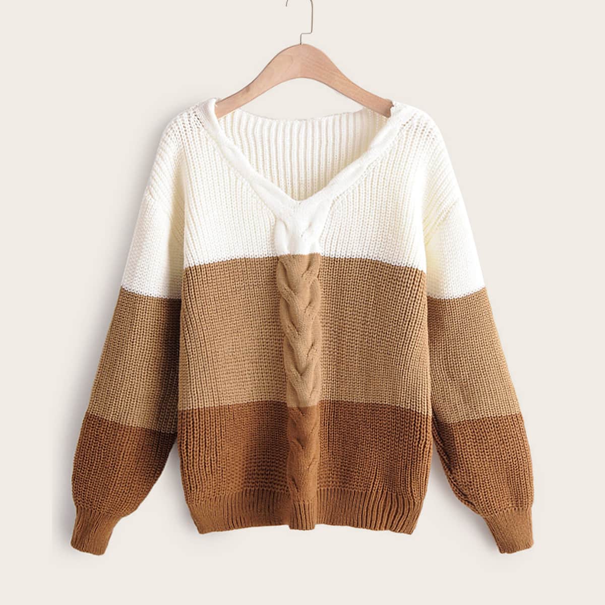 

Cable Knit Colorblock Drop Shoulder Sweater, Multicolor