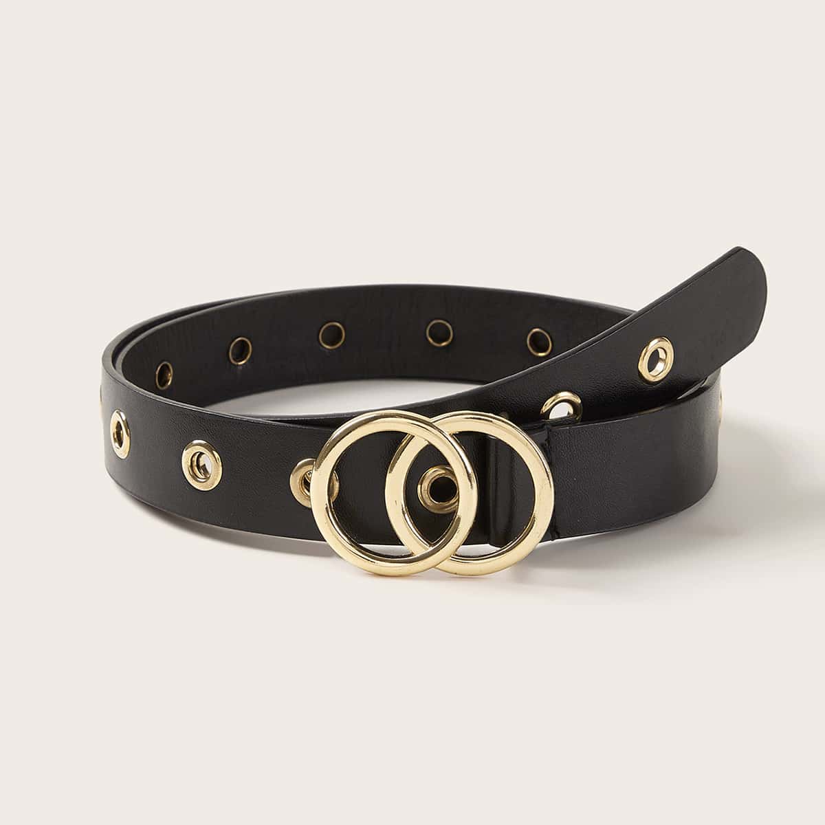 

Double O-ring Eyelet Decor Belt, Black