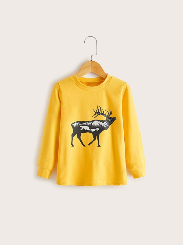 

Toddler Boys Deer Print Round Neck Sweatshirt, Yellow