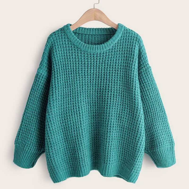 

Drop Shoulder Round Neck Sweater, Green
