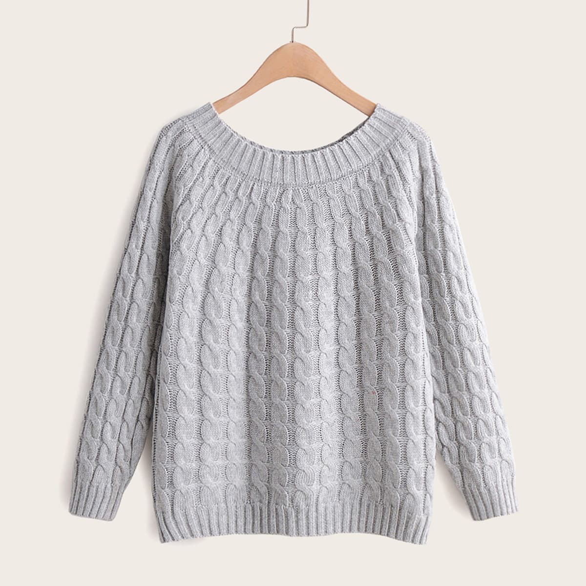 

Cable Pattern Round Neck Jumper, Grey