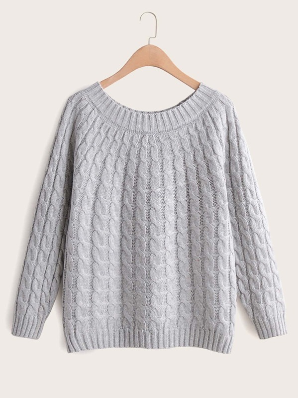 

Cable Pattern Round Neck Jumper, Grey