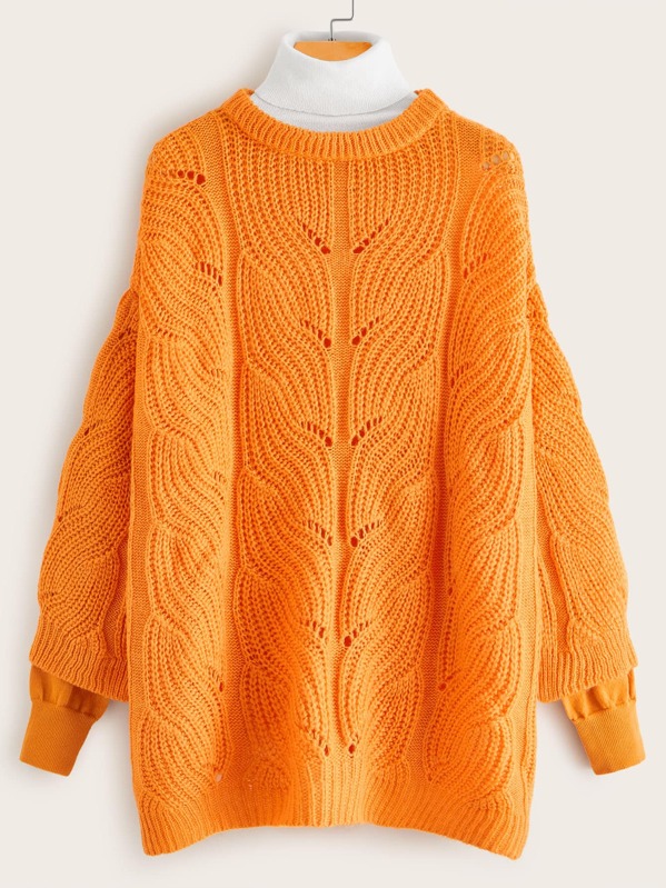 

Neon Orange Pointelle Knit High Neck Combo Jumper, Rasa