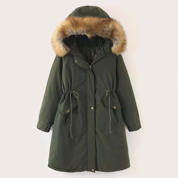

Flap Pockets Drawstring Waist Parka Coat