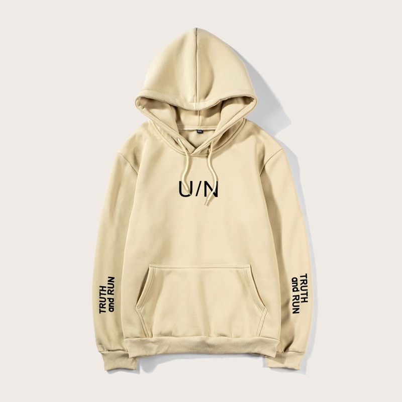

Guys Letter Graphic Pocket Hoodie Sweatshirt, Khaki