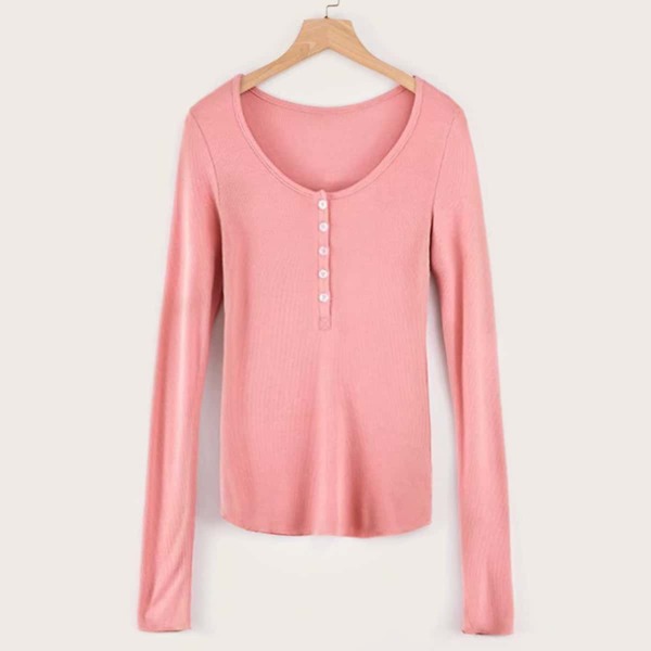 

Half Button Scoop Neck Slim Fit Tee