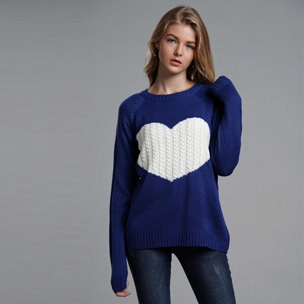 

Heart Pattern Raglan Sleeve Sweater, Navy