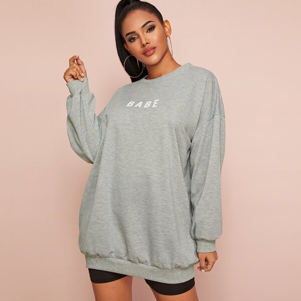 

Letter Graphic Crew Neck Oversized Sweatshirt, Grey