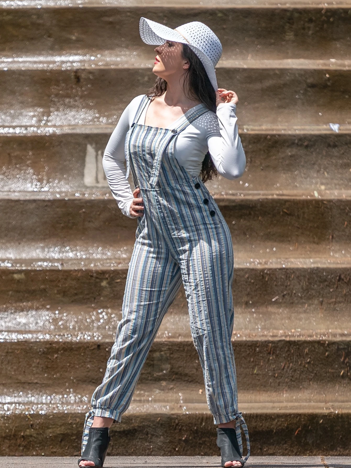 striped knot hem jumpsuit